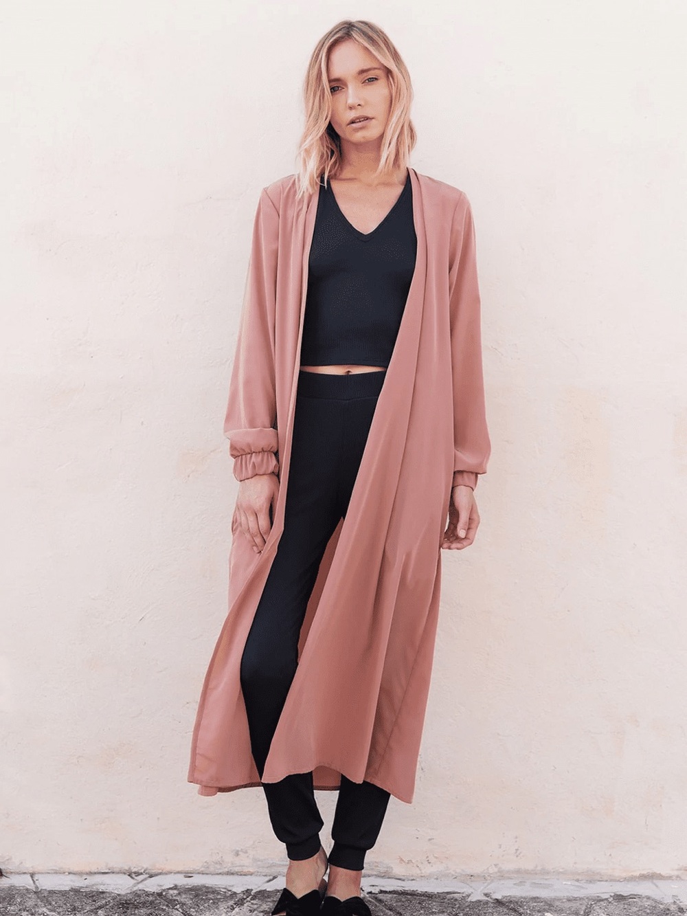 Long Open-Front Women's Cardigan - Dusty Rose